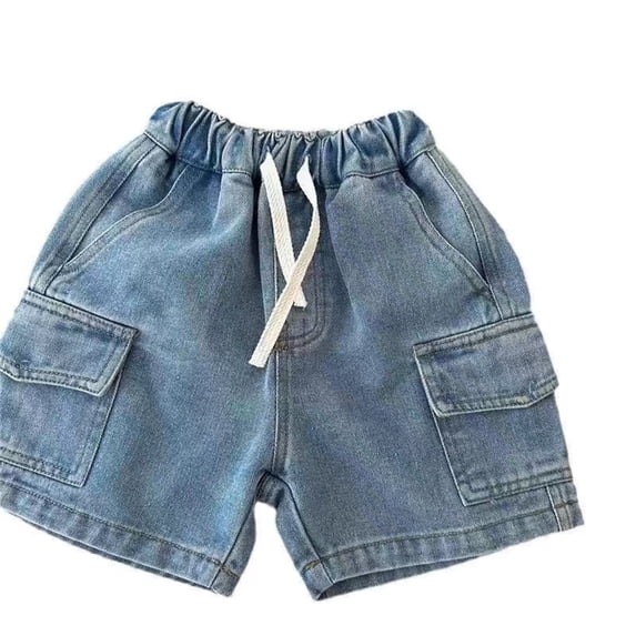 Kiijoy Toddler Boys Jean Cargo Shorts Casual Elastic Waist Drawstring Denim Shorts, Sizes 3-4T