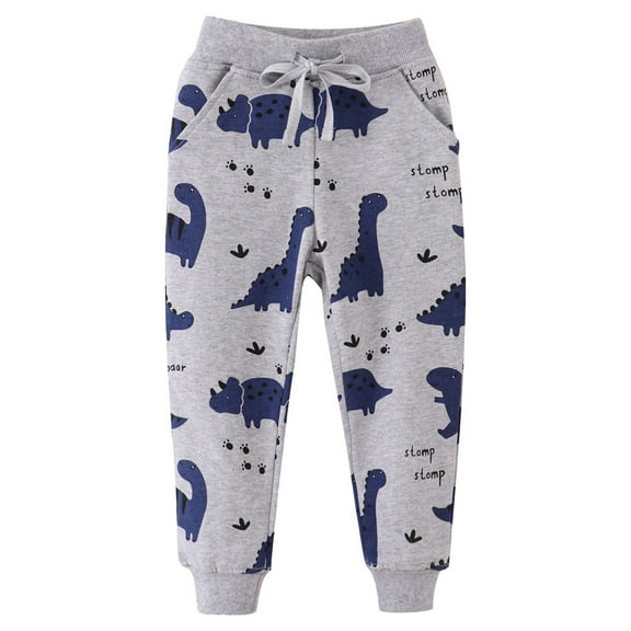 Kiijoy Toddler Boys Jogger Pants Dinosaur Print Drawstring Tapered Sweatpants, Sizes 2-3