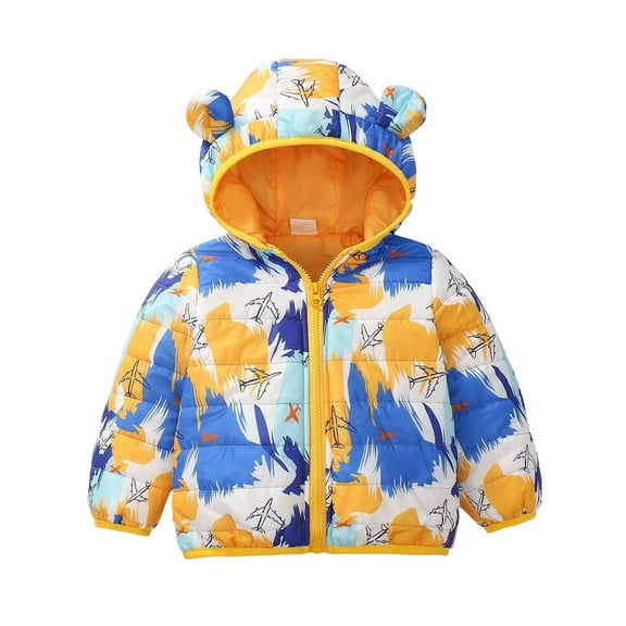 Kiijoy Toddler Boys Lightweight Puffer Jacket Bear Ear Hooded Coat Cute Windproof Outerwear