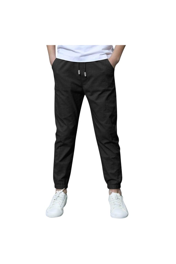 Toddler Boys Linen Pants Breathable Drawstring Trousers Lightweight Joggers, Sizes 4-5