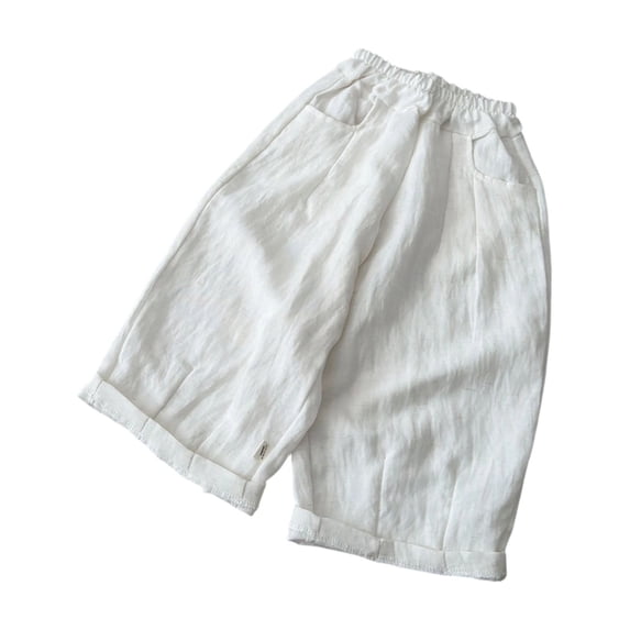 Kiijoy Toddler Boys Linen Pants Summer Lightweight Pull On Wide Leg Pants, White, Sizes 2-3T