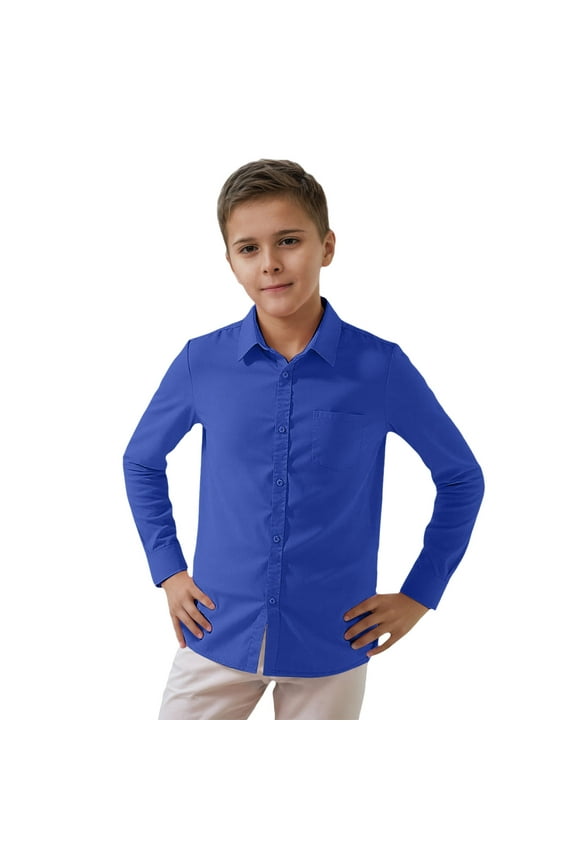 Toddler Boys Long Sleeve Button Down Shirt Kids Solid Casual Shirt, Sizes 3-4