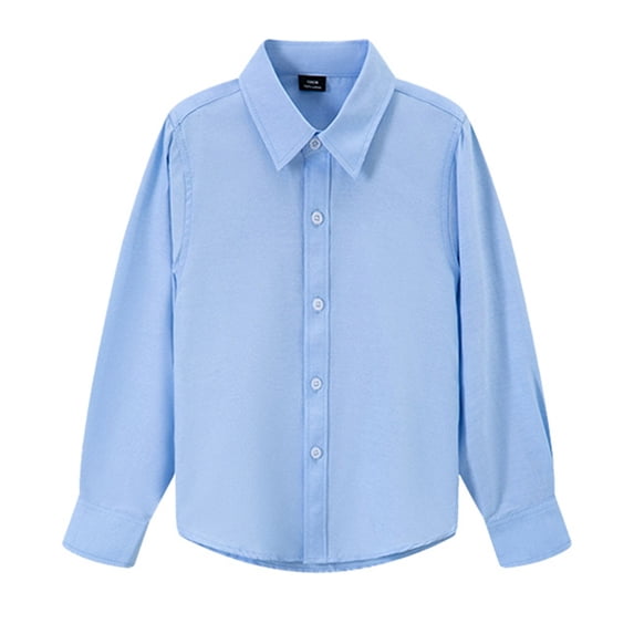 Kiijoy Toddler Boys Long Sleeve Button Down Shirt Versatile Formal Dress Shirt Top, Blue, 4-5 Years