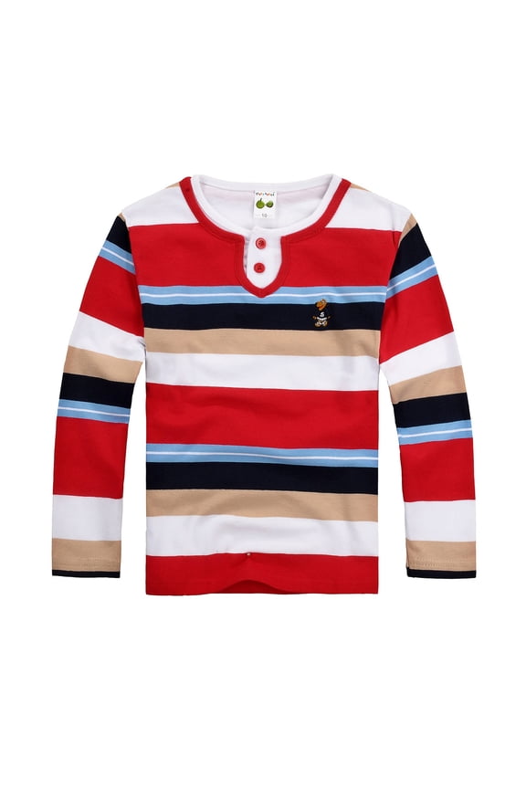 Toddler Boys Long Sleeve Casual Striped Polo Shirt Leisure Henley T-Shirt Undershirt