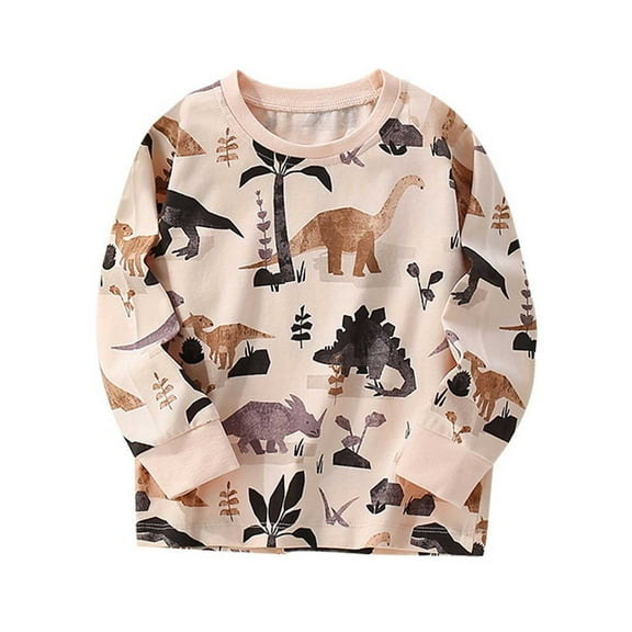 Kiijoy Toddler Boys Long Sleeve Cotton T-Shirt Dinosaur Casual Crewneck T Shirt, Sizes 2-3
