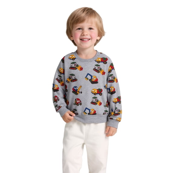 Kiijoy Toddler Boys Long Sleeve Crewneck Sweatshirt Cotton Pullover Top, Grey, 3-4 Years