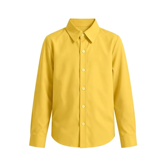 Kiijoy Toddler Boys Long Sleeve Dress Shirt Classic Solid Button Down School Shirt, Yellow