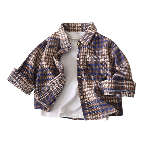 Kiijoy Toddler Boys Long Sleeve Flannel Plaid Shirt Kids Casual Button Down Shirts, Blue, 2-3 Years