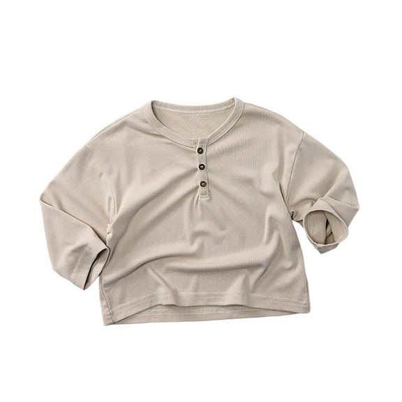 Kiijoy Toddler Boys Long Sleeve Henley T-Shirt Casual Ribbed Stretch T Shirt, Sizes 3-4