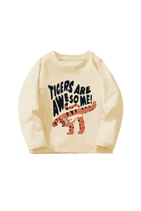 Toddler Boys Long Sleeve T-Shirt Tiger Letter Print Cotton Kids T Shirt, Sizes 2-3