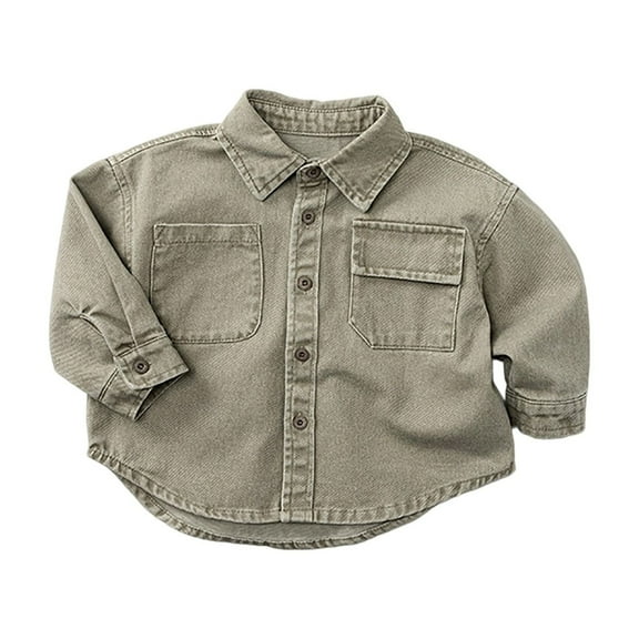 Kiijoy Toddler Boys Long Sleeved Denim Shirt Solid Casual Button Down Shirt, Sizes 4-5
