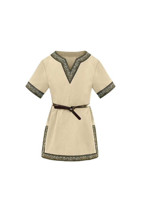 Toddler Boys Medieval Retro Shirt V-Neck Short Sleeved T-Shirt Dress Up Top, Sizes 4-5