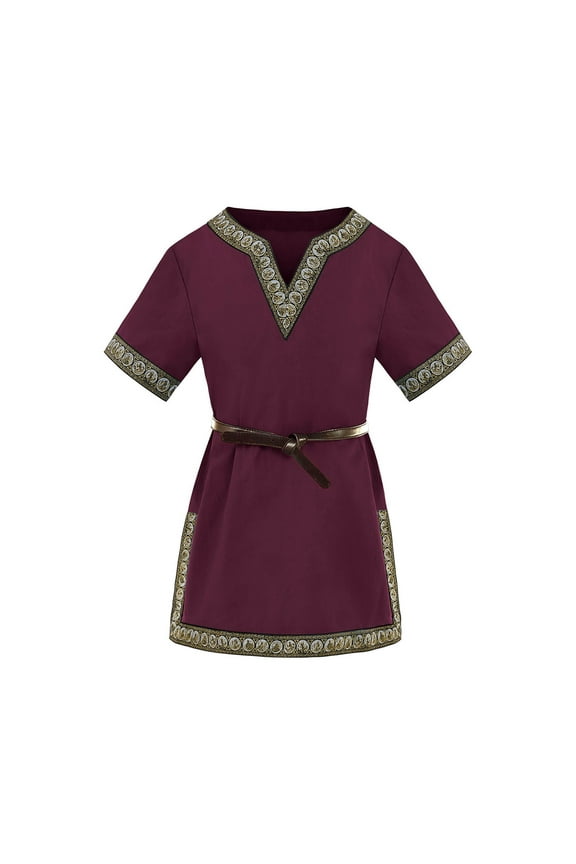 Toddler Boys Medieval Retro Shirt V-Neck Short Sleeved T-Shirt Dress Up Top, Sizes 4-5