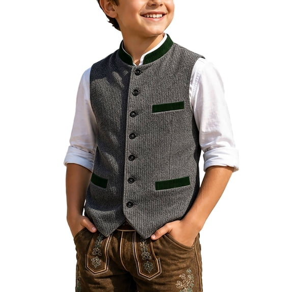 Kiijoy Toddler Boys Oktoberfest Corduroy Vest Lightweight Single Waistcoat, 4-5 Years