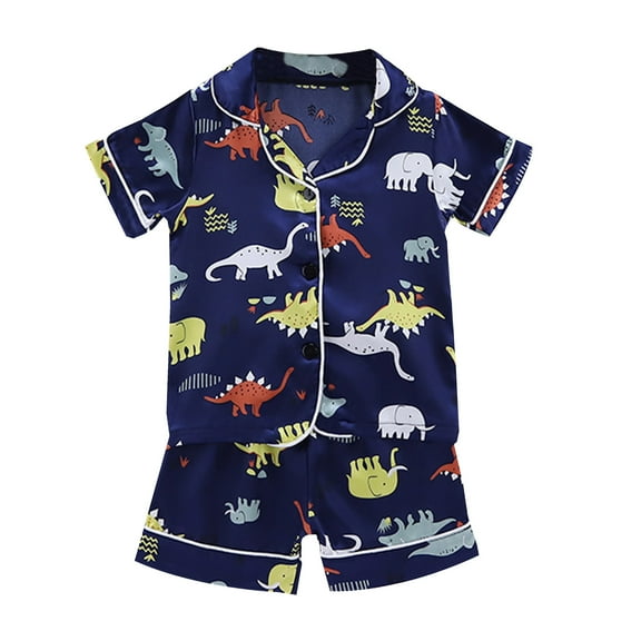 Kiijoy Toddler Boys Pajamas Silk Satin Cartoon Short Sleeve Shirt Shorts Sleepwear Pj's Outfits
