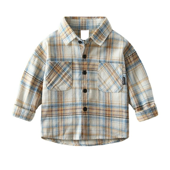 Kiijoy Toddler Boys Plaid Button Down Shirt Kids Fall Cotton Long Sleeve Shirt, Sizes 4-5