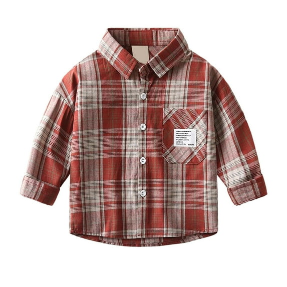 Kiijoy Toddler Boys Plaid Long Sleeve Shirt Fall Cotton Casual Button Down Shirt, Sizes 4-5