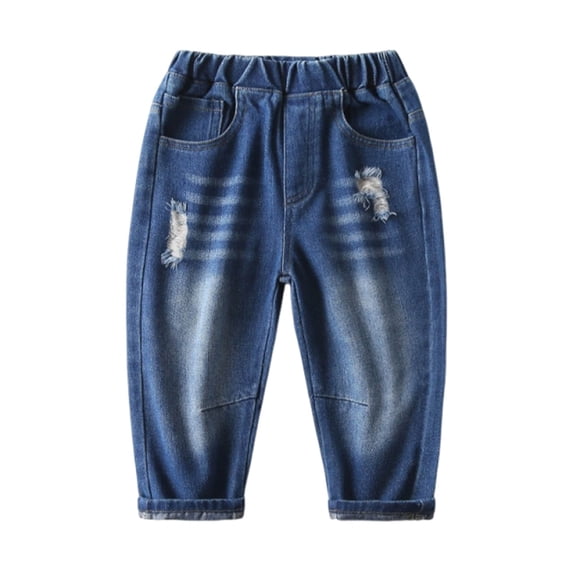 Kiijoy Toddler Boys Pull On Ripped Jeans Casual Stretch Denim Pants for Kids, Sizes 2-3
