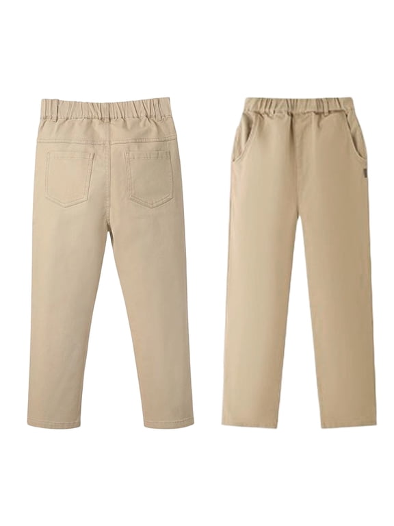 Toddler Boys School Uniform Khaki Pants Stretch Straight Pull On Trousers, Sizes 3-18