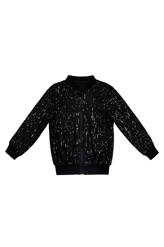 Toddler Boys Shiny Sequin Jacket Fashion Glitter Solid Zip Up Coat, Sizes 2-3