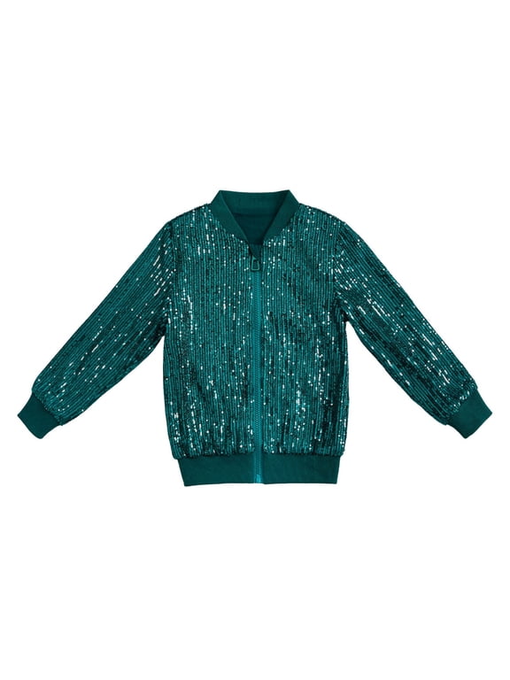 Toddler Boys Shiny Sequin Jacket Fashion Glitter Solid Zip Up Coat, Sizes 4-5