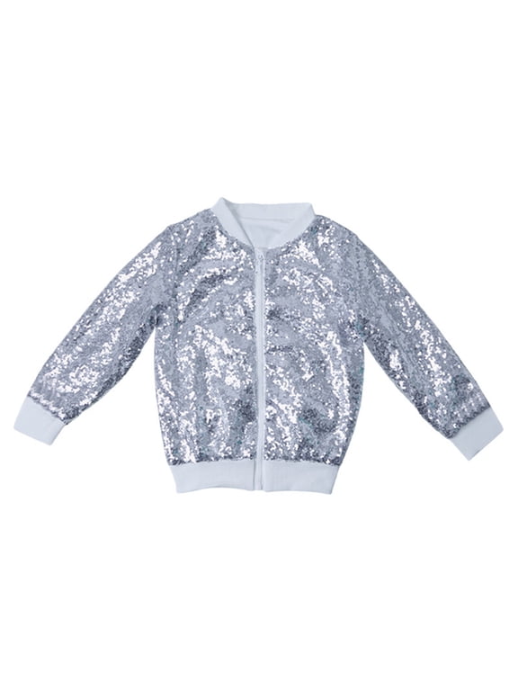 Toddler Boys Shiny Sequins Jacket Kids Glitter Zip-Up Bomber Jacket, Sizes 2-3