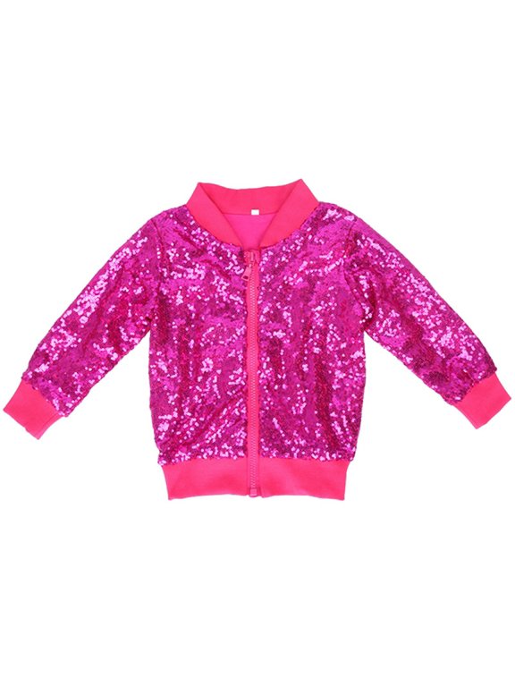 Toddler Boys Shiny Sequins Jacket Kids Glitter Zip-Up Bomber Jacket, Sizes 3-4