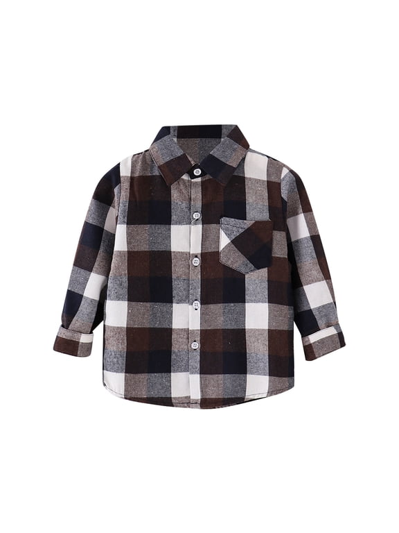 Toddler Boys Shirts Flannel Plaid Long Sleeve Lapel Button Down Thicken Shirt Spring Fall Loose Jackets Tops Children Casual Daily Tops