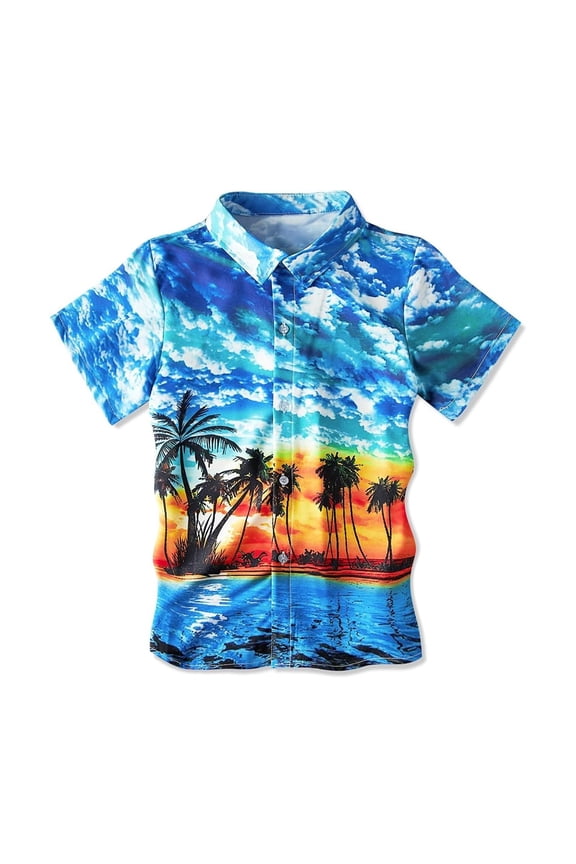 Toddler Boys Short Sleeve Beach Shirt Summer Tropical Button Down Shirt, Sizes 4-5