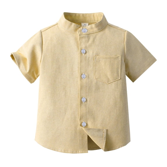 Kiijoy Toddler Boys Short Sleeved Shirt Casual Solid Color Button Down Shirt, Sizes 3-13