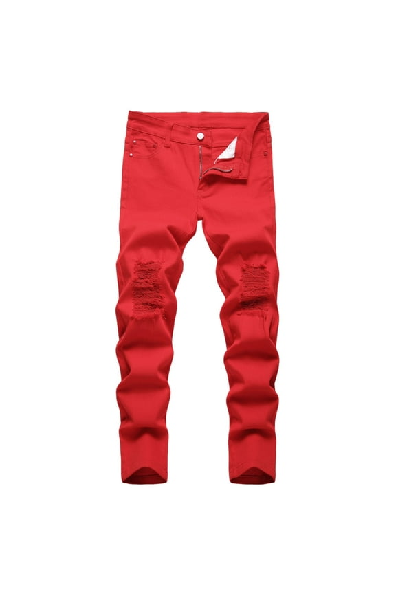Toddler Boys Skinny Ripped Jeans Red Stretch Denim Pants Streetwear, Sizes 4-5