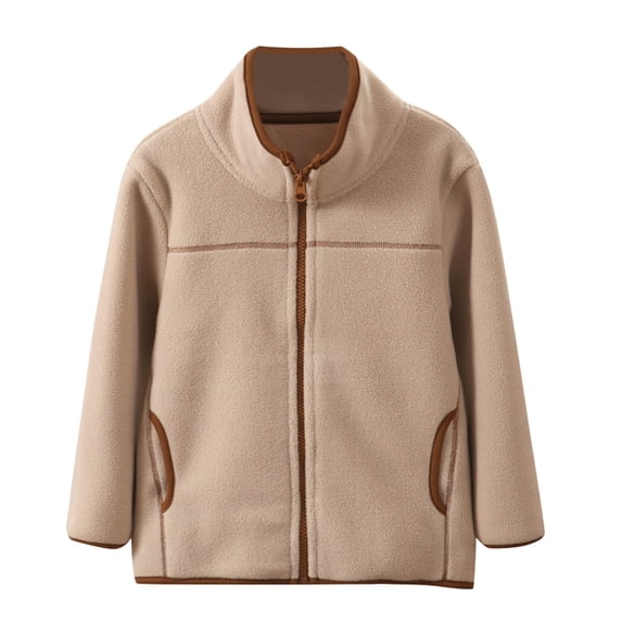 Kiijoy Toddler Boys Soft Fleece Sherpa Lined Coat Winter Cozy Zip Up Outerwear Jacket, Khaki, 3-4 Years