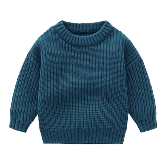 Kiijoy Toddler Boys Solid Knit Sweater Fall Winter Crew Neck Pullover Top, Sizes 2-3