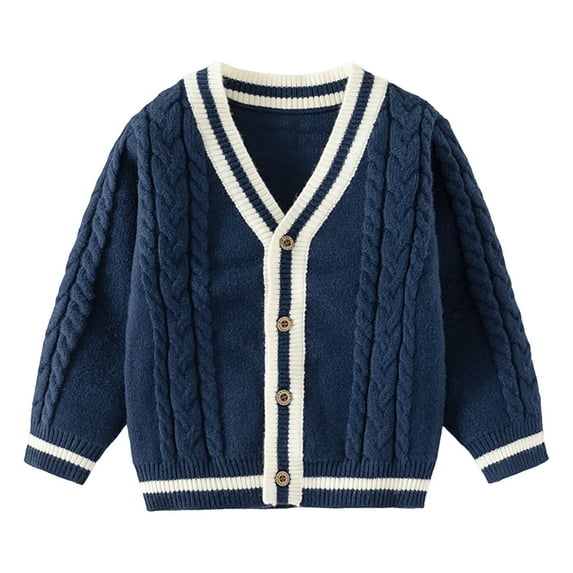 Kiijoy Toddler Boys Solid Knit Sweater Fall Winter Long Sleeve Button Cardigan, Sizes 2-3