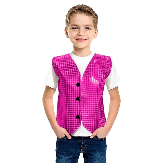 Kiijoy Toddler Boys Sparkly Sequins Party Vest Dance V Neck 3-Button Waistcoat, Sizes 1-14