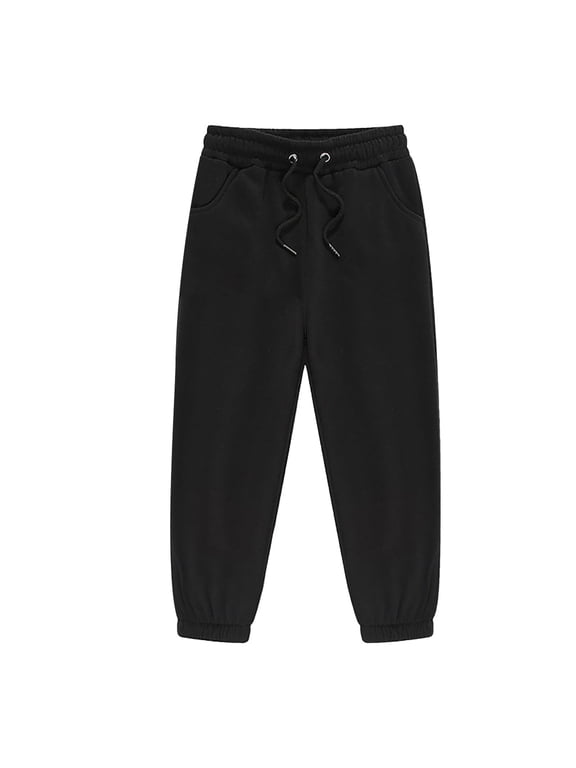 Toddler Boys Joggers Elastic Waist Drawstring Sweatpants Unisex Athletic Pants, Black, Sizes 2-3T