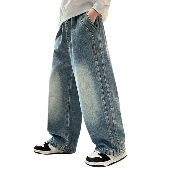 Kiijoy Toddler Boys Straight Leg Baggy Jeans Elastic Waist Loose Denim Pants for Kids, Sizes 4-5