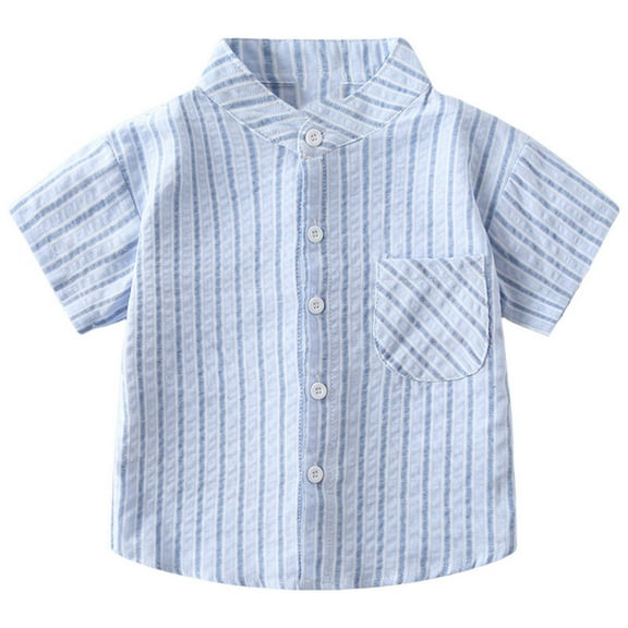 Kiijoy Toddler Boys Stripe Short Sleeved Shirt Casual Cotton Button Down Shirt, Sizes 2-3