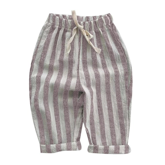 Kiijoy Toddler Boys Striped Pants High Rise Lightweight Trousers Casual Summer Pants, Sizes 3-4