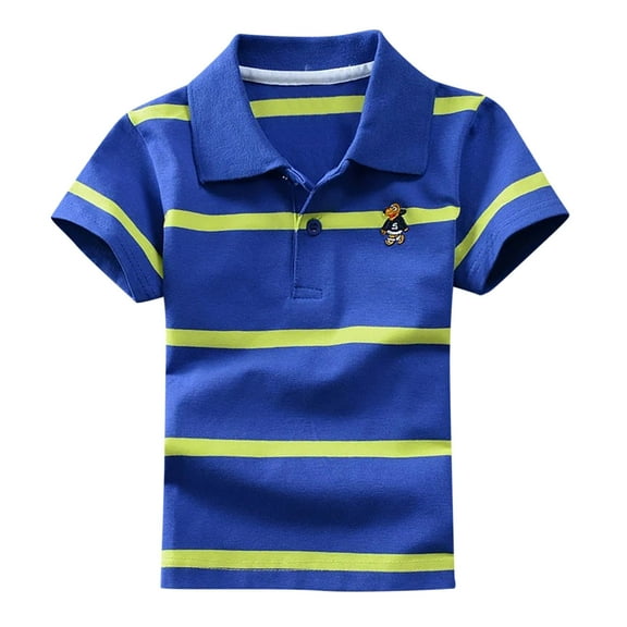 Kiijoy Toddler Boys Short Sleeve Stripe Polo Shirt Casual Versatile T-Shirt, Sizes 4-5