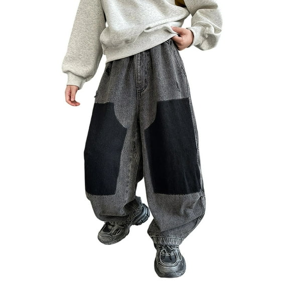 Kiijoy Toddler Boys Stylish Wide Leg Jeans Casual Elastic Waist Denim Pants, Sizes 4-5