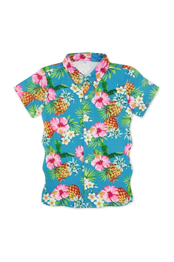 Toddler Boys Summer Tropical Beach Shirt Short Sleeve Button Up Shirt, Sizes 4-5
