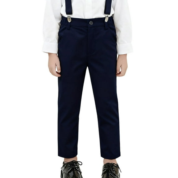 Kiijoy Toddler Boys Suspenders Uniform Pants School Formal Flat Front Pants, Sizes 4-5