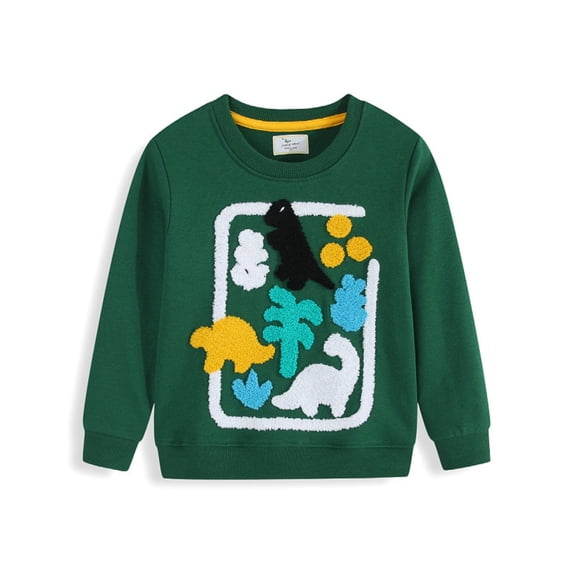 Kiijoy Toddler Boys Sweatshirt Dinosaur Embroidery Crewneck Pullover, Green, Sizes 2-3T