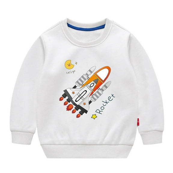 Kiijoy Toddler Boys Sweatshirt Fleece Rocket Print Crew Neck Pullover Top, Sizes 4-5