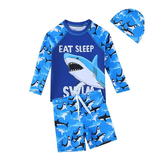 Kiijoy Toddler Boys Swimsuit Shark Print UPF50+ Quick Dry Rash Guard Shorts Bathing Suit, Sizes 3-7