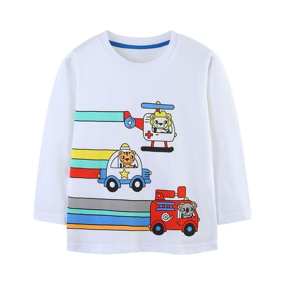 Kiijoy Toddler Boys T Shirt Car Print Graphic Tee Cotton Long Sleeve T-Shirt, Sizes 4-5