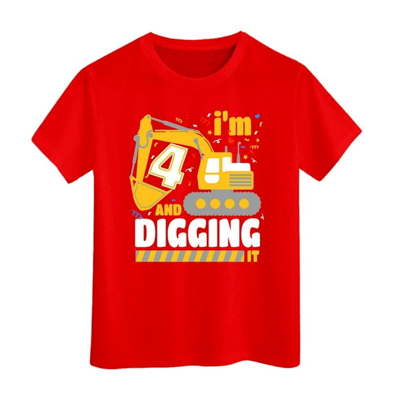 Kiijoy Toddler Boys T Shirt Excavator Letter Print Short Sleeve T-Shirt, Red