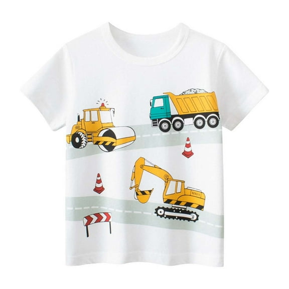 Kiijoy Toddler Boys T Shirt Excavator Print Short Sleeve T-Shirt Kids Summer Casual Tshirt