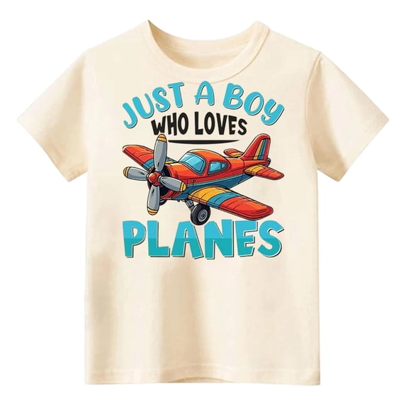 Kiijoy Toddler Boys T-Shirt Plane Graphic Tee Casual Short Sleeve T Shirt, Beige, Size 2-3